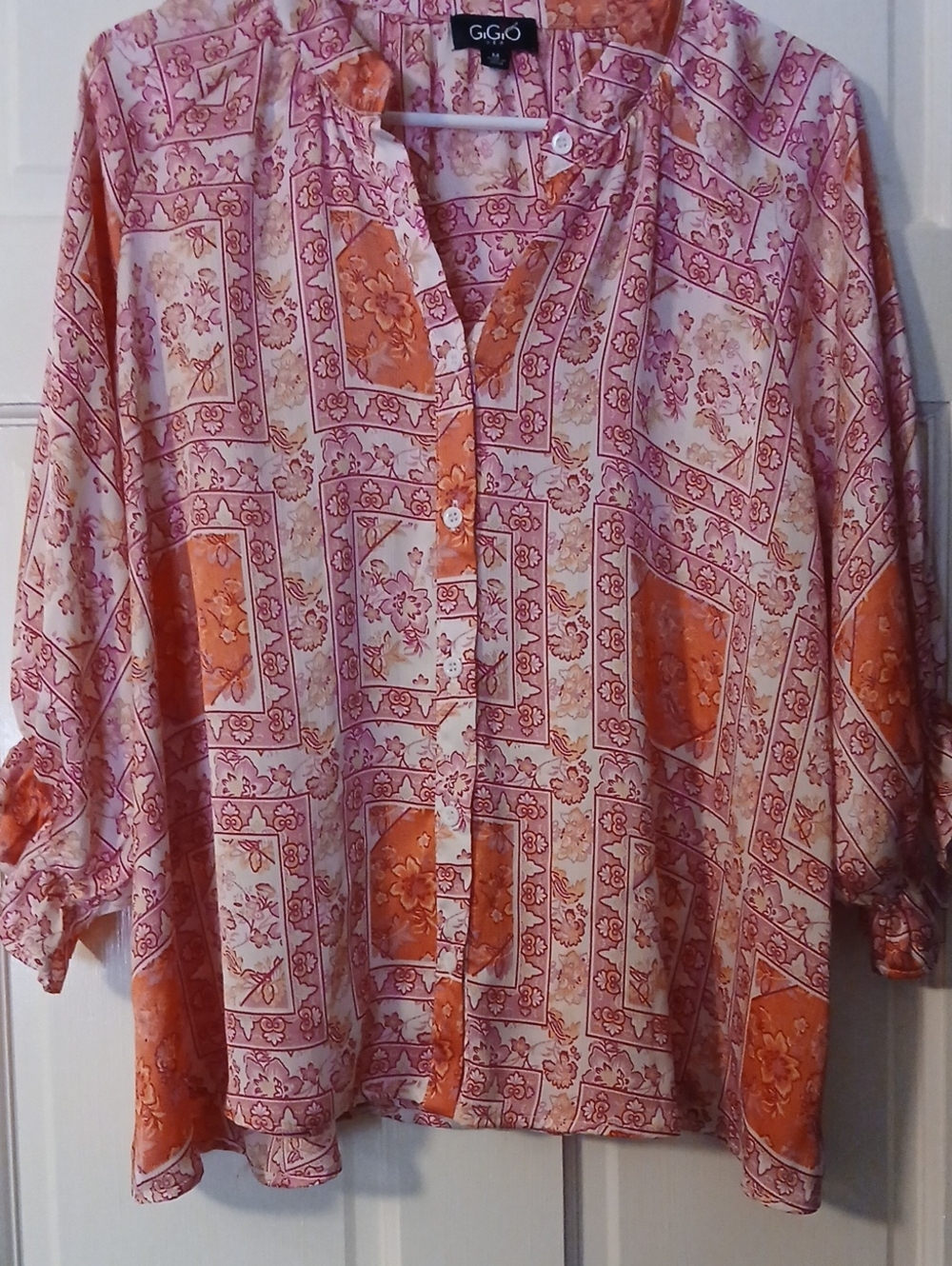 GiGio Relaxed Pink & Orange Patterned Button-Front Blouse